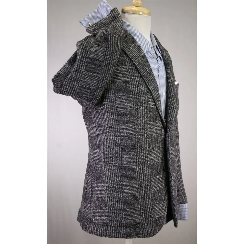 Paul Stuart Current Gray Black Basket Weave Patch Pocket Sweater Blazer 38S